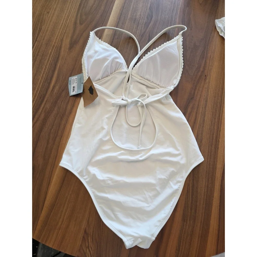 Women's M Crochet High Leg Cheeky One Piece Swimsuit - Shade & Shore Cream (246)